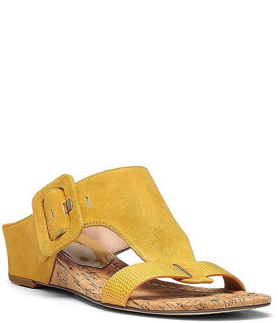 Color:Dijon - Image 1 - Ofelia Suede Buckle Slide Sandals