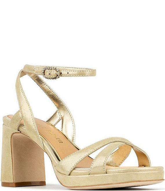 Donald Pliner Pheebe Metallic Suede Block Heel Dress Sandals