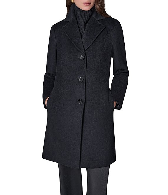 Donna Karan Cashmere Blend Notch Collar Single Breasted Reefer Coat