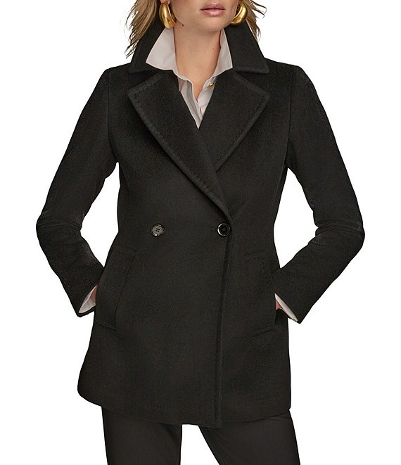 Donna Karan Cashmere Blend Notch Lapel Double Breasted Peacoat
