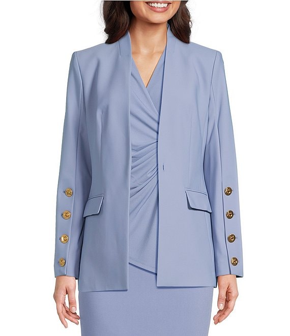 Donna Karan Collarless Button Hardware 1-Button Jacket