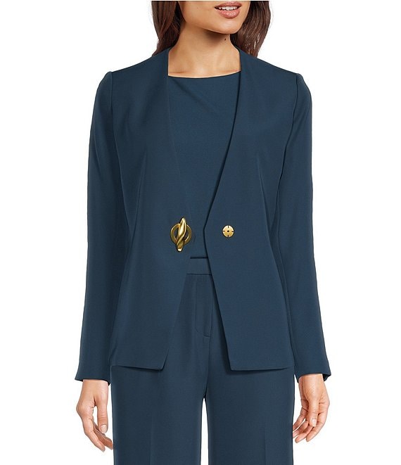 Donna Karan Collarless Silver Hardware Fastener Coordinating Blazer ...