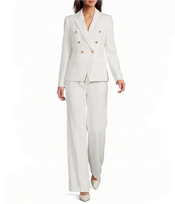 Donna Karan Coordinating Pinstripe Double Breasted Notch Lapel Blazer