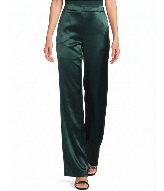 Donna Karan Coordinating Satin Back Crepe Front Wide Leg Front Pleated Pants