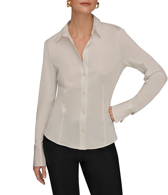 Donna Karan Cotton Stretch Sateen Button Front Shirt