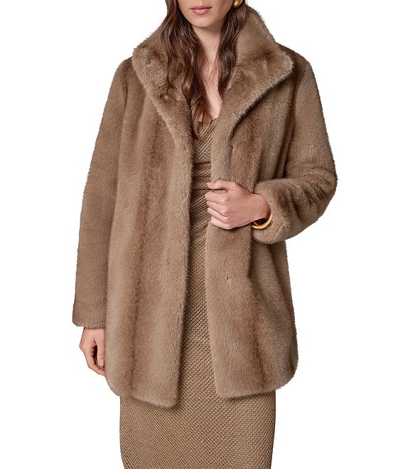 Donna Karan Faux Fur Stand Collar Single Breasted Coat