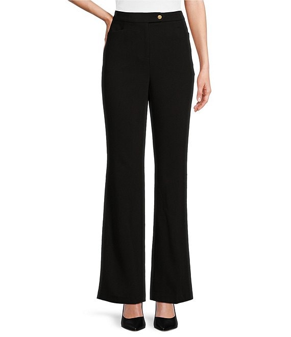 Donna Karan Knit Mid Rise Bootcut Pants, Black - Image 1
