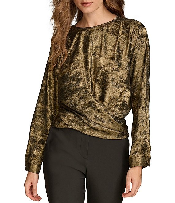 Donna Karan tie wrap long outlet sleeve blouse XL NWT