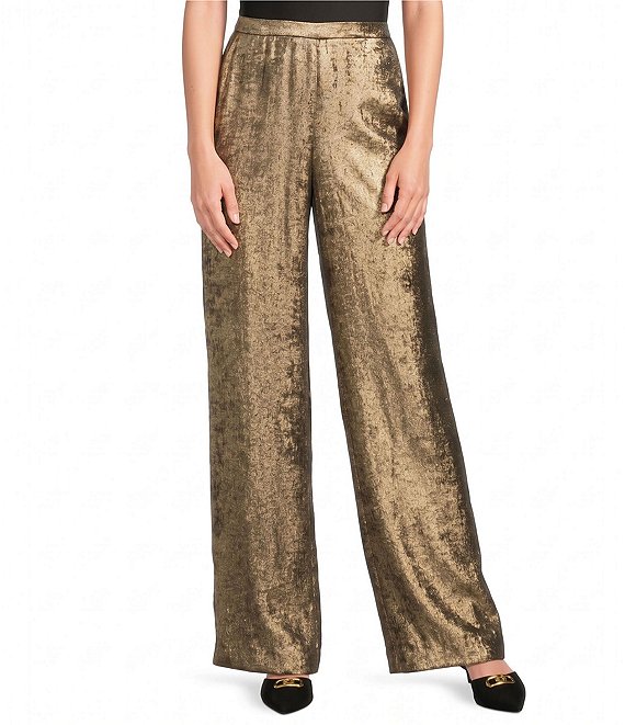 Donna Karan Metallic High Rise Flat Front Elastic Back Novelty Coordinating Pants