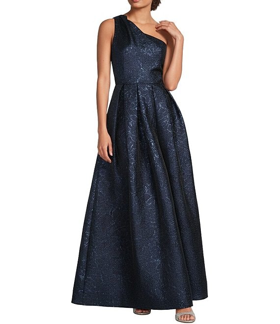 Donna Karan Metallic Jacquard One Shoulder A-Line Gown