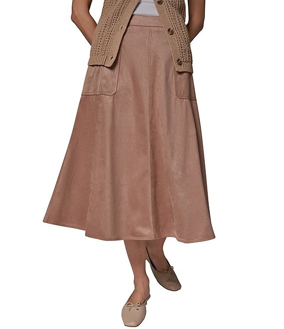 Donna Karan Microsuede A-Line Pull On Midi Skirt