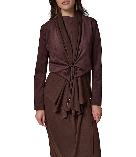 Donna Karan Mixed Media Collared Neck Long Sleeve Belt Tie Coordinating Jacket