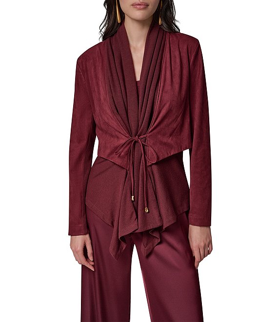Donna Karan Mixed Media Collared Neck Long Sleeve Belt Tie Coordinating Jacket