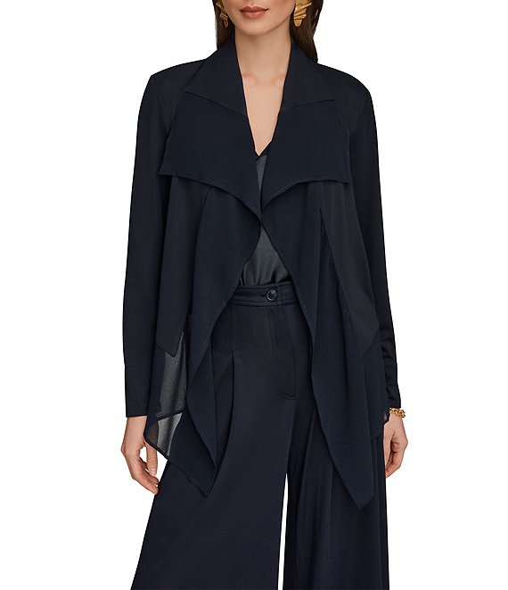 Donna Karan Mixed Media Ruffle Front Long Sleeve Jacket