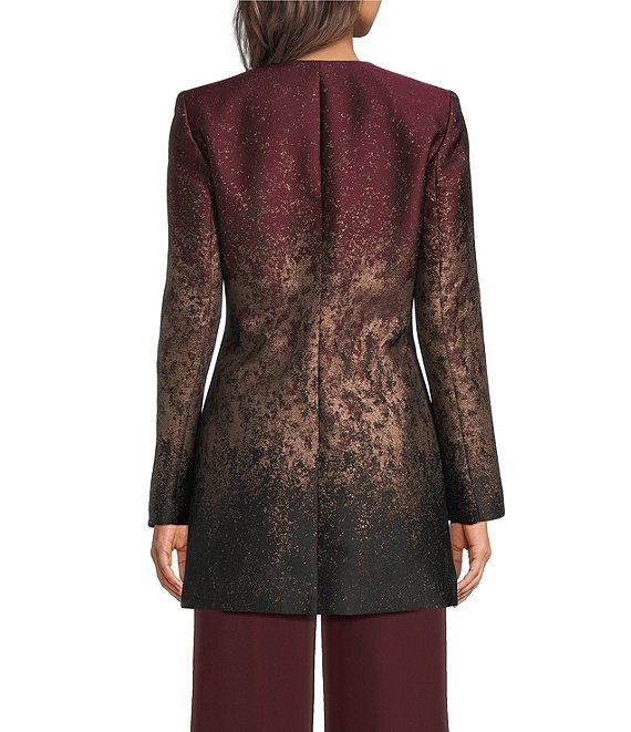 Donna Karan Open Front Metallic Abstract Print Long Sleeve Topper