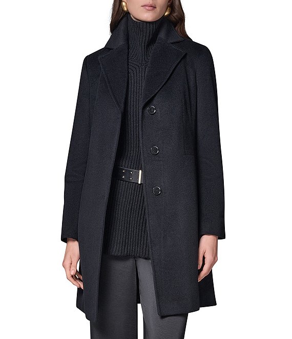 Donna Karan Petite Size Cashmere Blend Notch Collar Single Breasted Reefer Coat