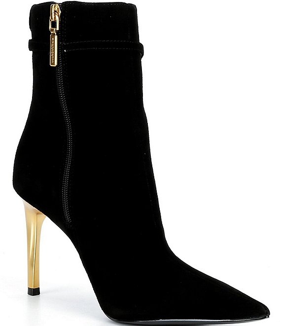 Donna Karan Poppy Suede Ornament Metallic Stiletto Heel Booties