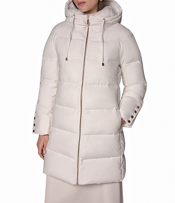 Donna Karan Quilt Pattern High Hooded Down Filled Zip Front Puffer