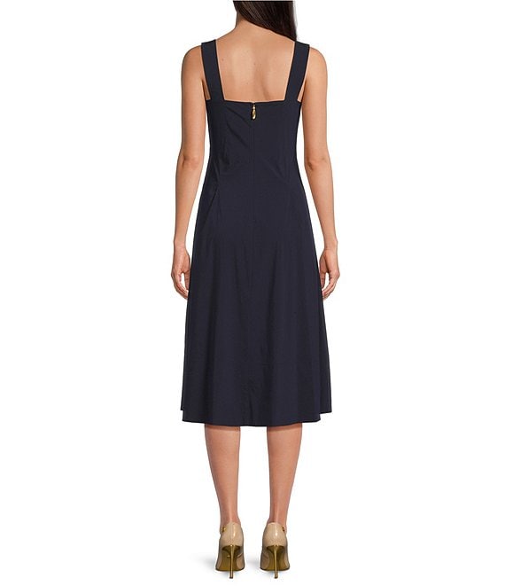 Donna Karan Rayon Melange Square Neck Sleeveless A-Line Dress