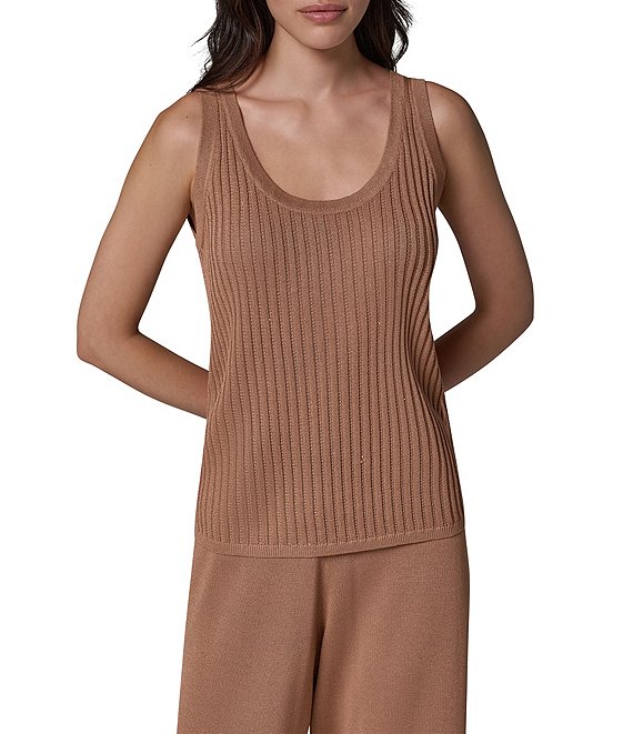 Donna Karan Ribbed Knit Scoop Neck Sleeveless Sweater Tank