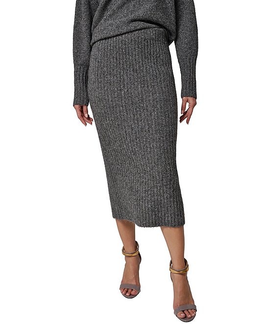 Donna Karan Ribbed Knit Wool Blend Midi Length Pull-On Skirt