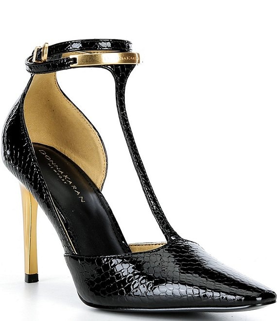 Donna Karan Samuel T Strap Bubble Patent Faux Leather Pumps