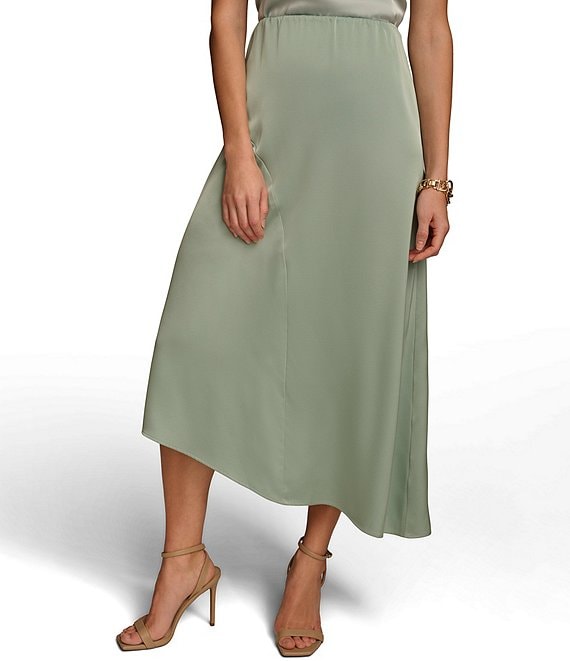 Donna Karan Satin Back Crepe Asymmetrical Flare Hem Skirt | Dillard's
