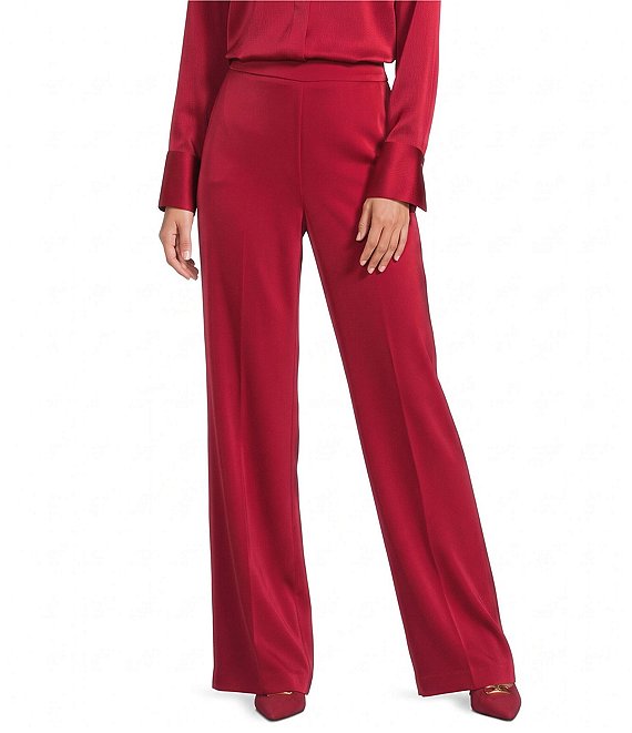Donna Karan Satin Charmeuse Flat Front High Rise Full Length Coordinating Pants