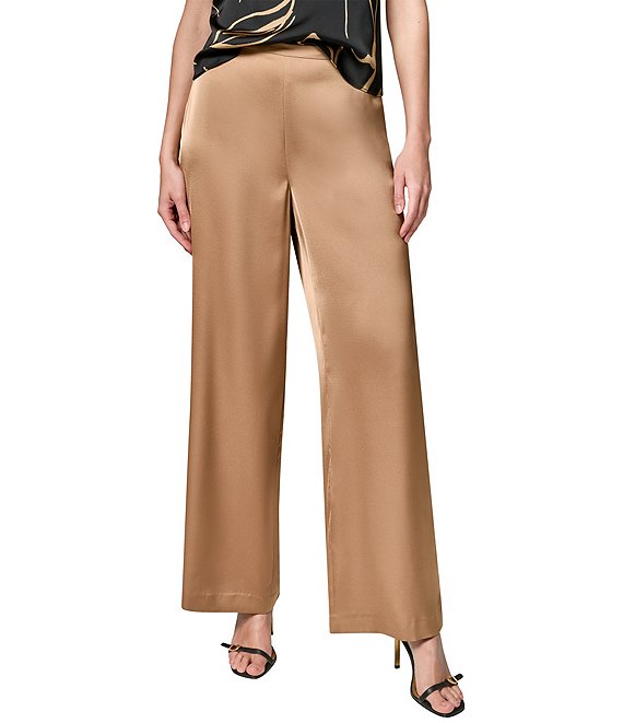 Donna Karan Satin Mid Rise Flat Front Wide Leg Coordinating Pants