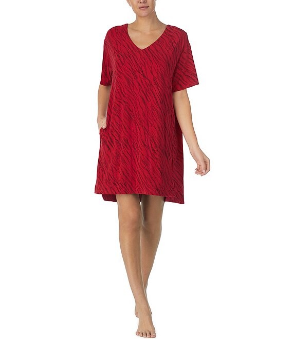 Donna Karan Short Sleeve V-Neck Dotted Jersey Knit Sleepshirt | Dillard's