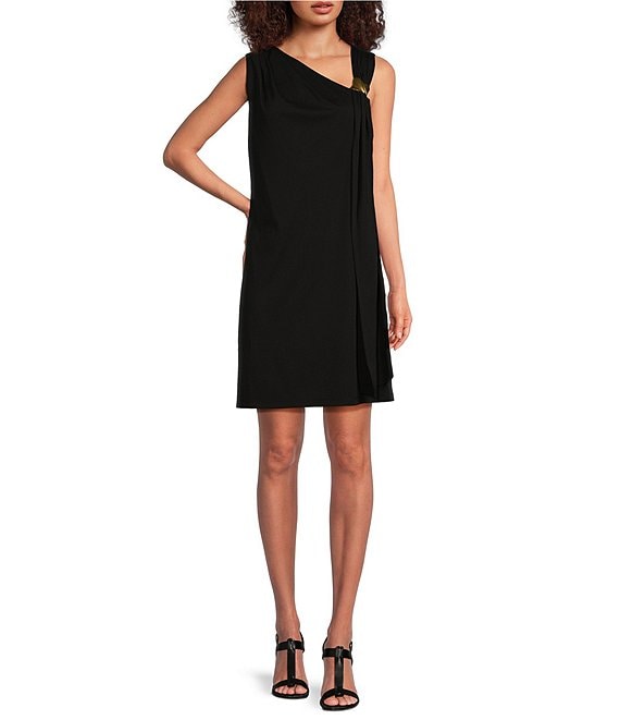 Donna Karan Sleeveless Asymmetrical V-Neck Front Draped Dress | Dillard's