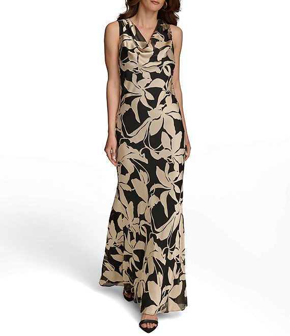 Donna Karan Sleeveless Cowl Neck Floral Maxi Dress Dillard s