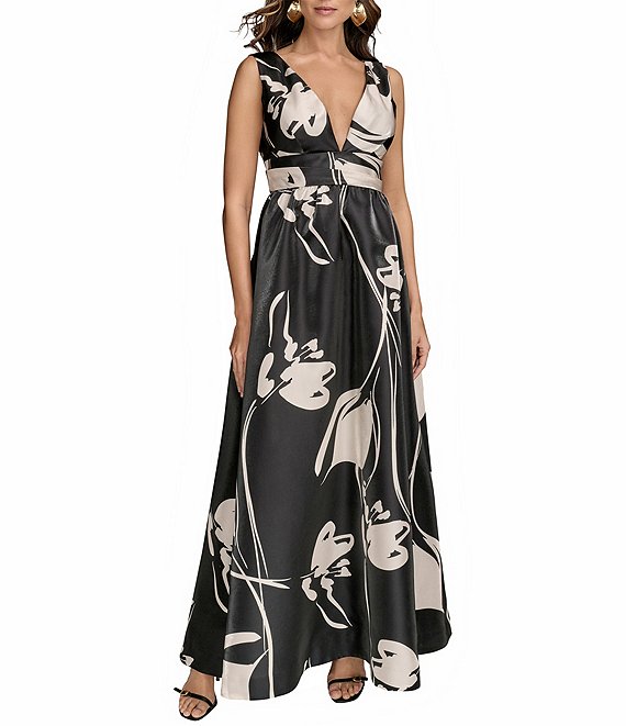 【Donna Karan New York】Floral-Print Ball Gown Donna Karan Sleeveless Floral Print V-Neck Ball Gown | Dillard's