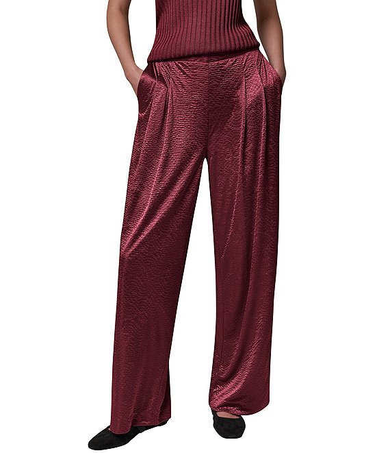 Donna Karan Solid Crinkle Knit Pleated Waist Wide Leg Pull-On Pants