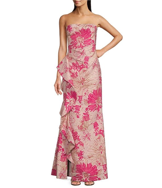 お待たせ! Side Jacquard Strapless Karan Donna Ruffle Dillard's | Dress ワンピース