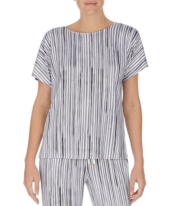 Donna Karan Striped Round Neck Short Sleeve Pajama Sleep Top | Dillard's