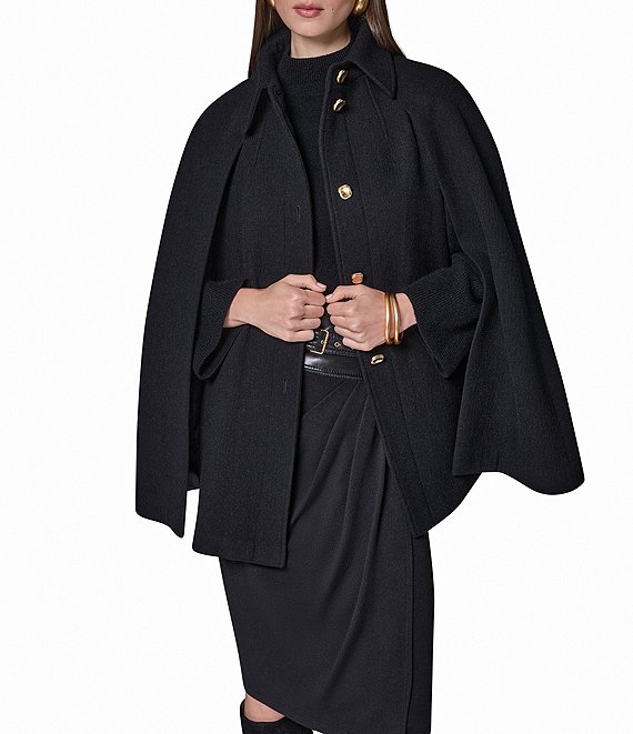 Donna Karan Wool Blend Point Collar Button Front Cape Coat