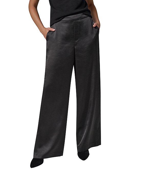 Donna Karan Woven Flat Front Wide Leg Full Length Pull-On Pants