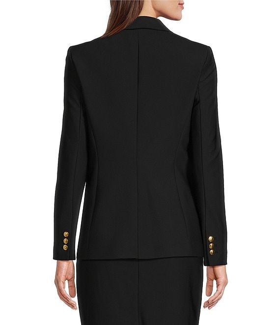 Donna Karan Woven Notch Lapel Long Sleeve Button Front