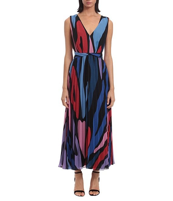 Donna Morgan Multi-Color Printed V-Neck Sleeveless Dress | Dillard's