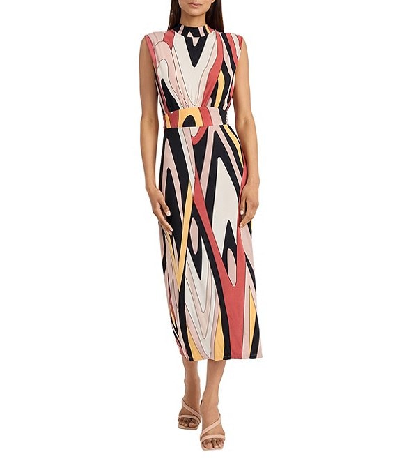 Donna Morgan Printed Matte Jersey Mock Neck Sleeveless Maxi Dress