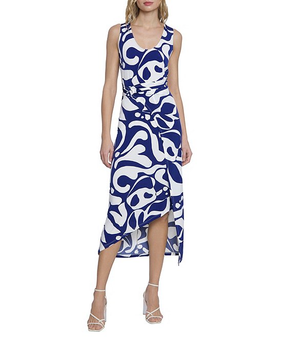 Donna Morgan Printed Matte Jersey Scoop Neck Sleeveless O Ring Belt Midi Dress Dillard s