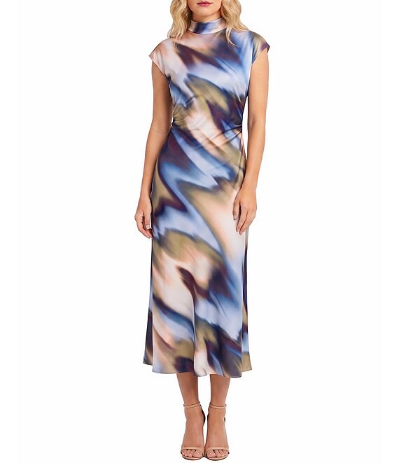 Donna Morgan Printed Mock Neck Midi Dress