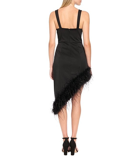 black dress feather bottom Donna Morgan Sleeveless Asymmetric Mini classy formal black dress