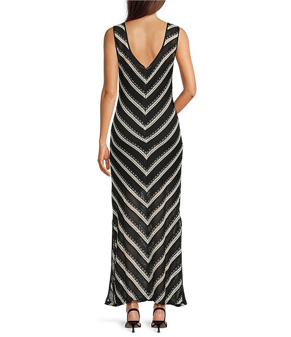 Donna Morgan Striped Crochet Maxi Dress | Dillard's