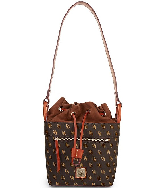 Dooney & Bourke Drawstring Leather Mini Monogram Print Shoulder Bag