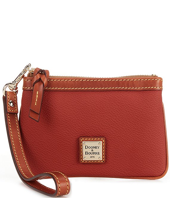 Dooney & Bourke Burgundy Red Camel 2024 Tan Trim Extra Small Wristlet Shoulder Bag