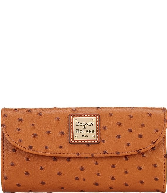 Color:Caramel - Image 1 - Ostrich Collection Continental Snap Clutch Wallet