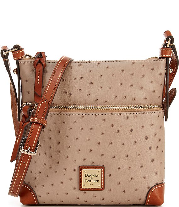 Color:Light Taupe - Image 1 - Ostrich Collection Letter Carrier Crossbody Bag