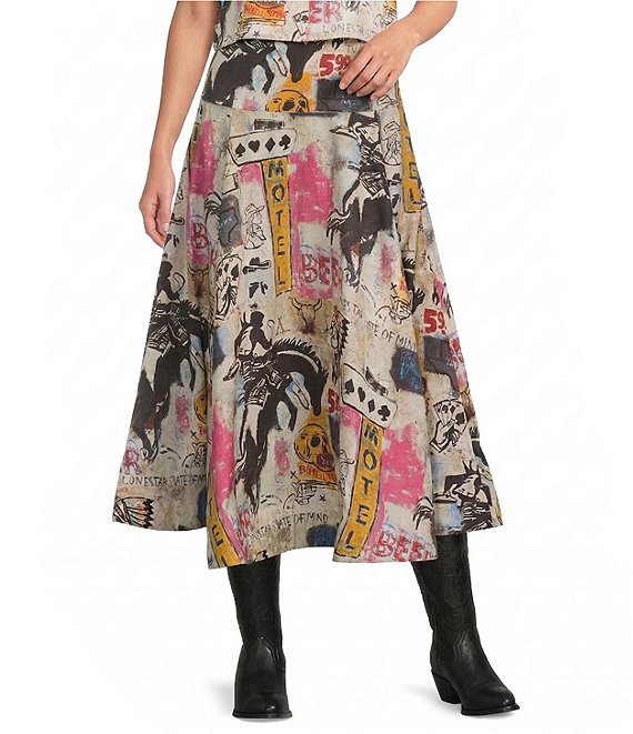 Double D Ranch Cowboy Graffiti Skirt